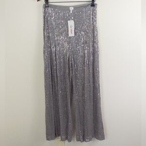 D&M High Waist Sequin Wide Leg Pants Gray Size Medium New